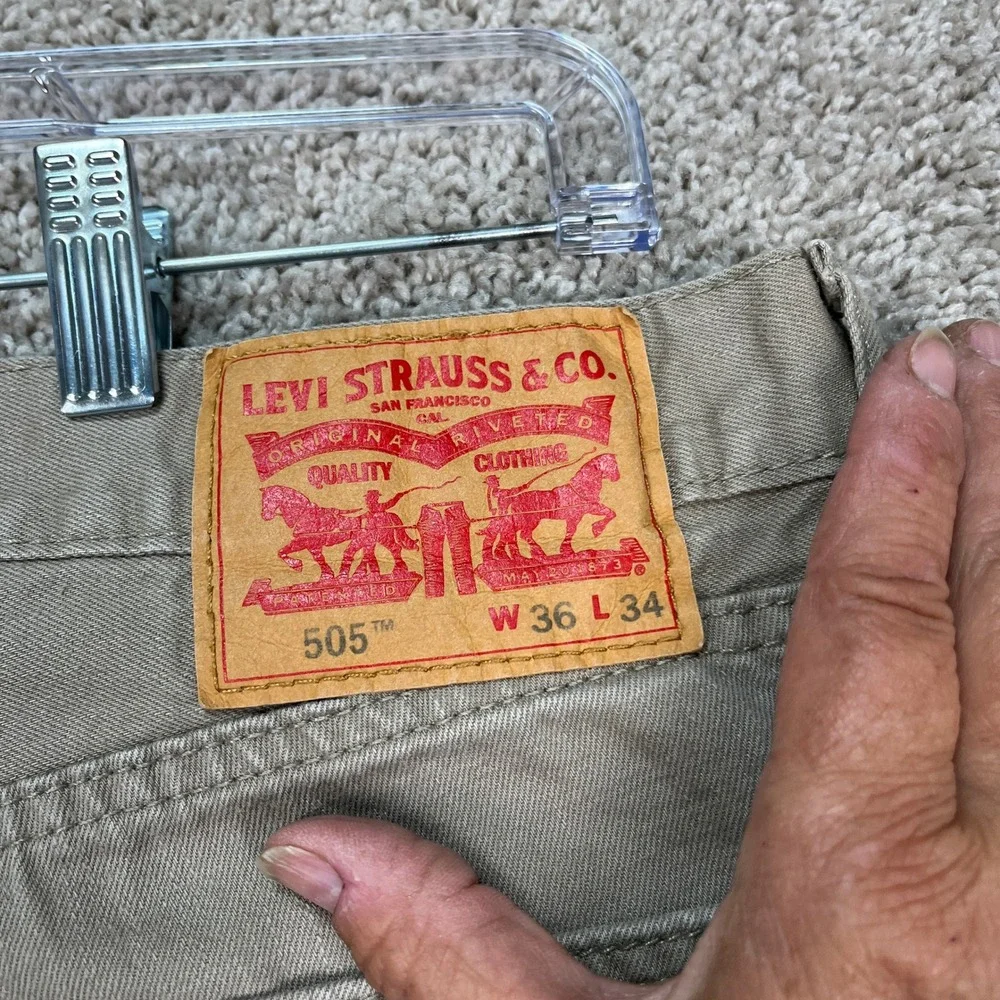 Levi's 505 Pants Mens 36x34 Khaki Tan‎ Straight Leg 5 Pocket Denim Twill EUC